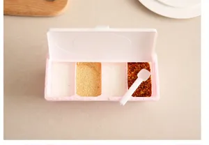 Boîte à épices en plastique à 4 grilles avec cuillère, rangement de cuisine créatif.