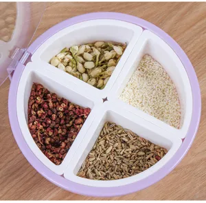 Round 4-compartment kitchen seasoning box plastic food storage container organizer for spices