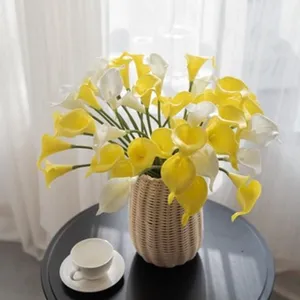 Ramo de flores artificiales con florero tejido para decoración del hogar y fiestas de bodas