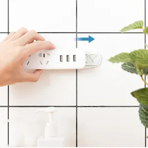 Self-adhesive wall mount power strip holder punch-free bracket for router socket white