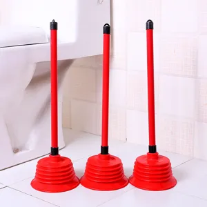Heavy duty toilet plunger set, strong rubber suction cup with long handle for bathroom unblock.