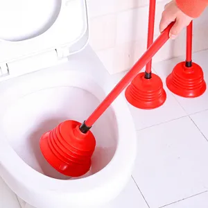 Heavy duty toilet plunger with strong suction rubber cup for easy bathroom clog removal.