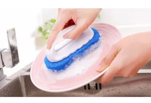 Plastic handle sponge cleaning brush for kitchen dishes washing and household daily cleaning tools.