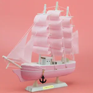 Kreatives rosa Holz Segelboot Modell Ornament fuer Heim Schreibtisch Dekoration und Geschenk