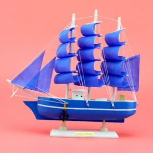 Holz Segelboot Ornament nautische Tischdekoration blaue Desktop Display Handarbeit.