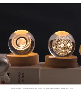 Galaxy glowing crystal ball night light desktop decoration warm LED wooden base 3D laser