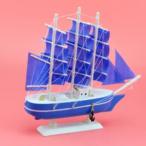 Handgemachtes Holz Segelboot Ornament, blaues nautisches Dekor Modell für Heim Schreibtisch.