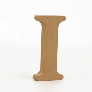 Close-up detail shot of wooden letter I decor, raw MDF material texture for home styling.