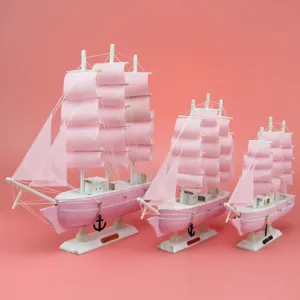 Rosa Holz Segelboot Modell Set, miniatura nautische Heimdekor Tischdekoration.