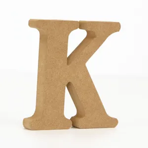 Wooden letter K ornament detail shot, rustic MDF wooden alphabet for home and wedding decor.