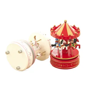 Classic wooden carousel music box vintage mechanical toy desktop decoration graduation gift