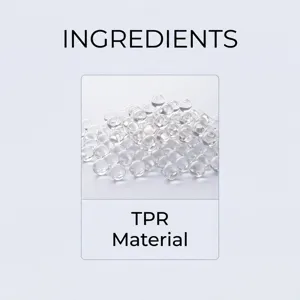 Transparent TPR material beads detail shot, smooth and elastic component display.