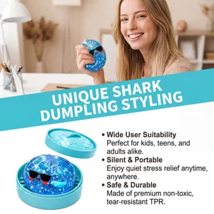 Shark Dumpling Fidget Toy with Glitter Sand, Cute Squishy Stress Relief Toy for Kids