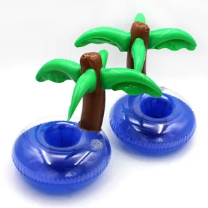 Detailansicht des aufblasbaren Palmen Getränkehalters, blauer Schwimmbecherhalter für Pool.