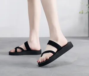 Vrouwen zwarte teenslipper wedge sandalen zomer strand platte schoenen comfortabel
