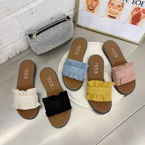 2025 Summer New Women Flat Sandals Casual Ruffle Beach Slippers Fashion Open Toe Footwear