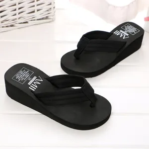 Sommer neue schwarze Keilabsatz Zehentrenner Plateauschuhe Strandschuhe Damenschuhe Gr 36
