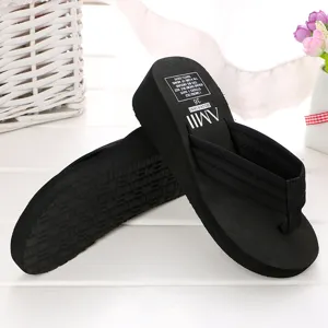 Schwarze Keilabsatz Plateau Zehentrenner Damen Sommer Strand Sandalen Freizeitschuhe 36