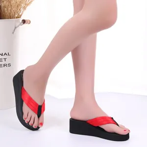 Damen Keilabsatz Plateau Flip Flops Sommer Strandschuhe bequeme dicke Sohle Zehentrenner
