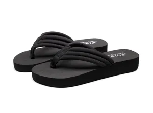 Sandales plates-formes noires confortables entre-doigts pour femmes chaussures d'ete plage de plage