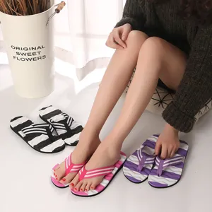 Damen gestreifte Zehentrenner Sommer Strand Sandalen Freizeit rutschfeste Schuhe