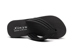 Nouvelles sandales plates tongs compensées noires femme plage chaussures été tissu