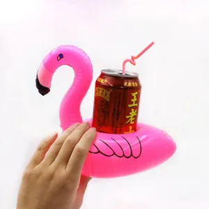 Inflatable flamingo drink holder, cute PVC water cup float for pool party and beach vacation.
