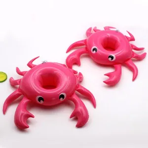 Pink crab inflatable drink holder, cute pool float coaster, PVC water cup float for party.
