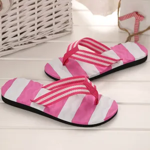 Rosa weisse gestreifte Zehentrenner Sommer Strandsandalen flache Freizeitschuhe Damen