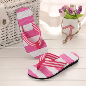 Damen Sommer Sandalen rosa weiße gestreifte Zehentrenner flache Freizeitschuhe Strand.