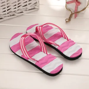 Damen Sommer rosa weiß gestreifte Zehentrenner lässige Strand Sandalen Freizeitschuhe
