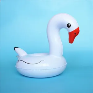 Inflatable white swan drink holder for pool party, cute PVC floating cup coaster.