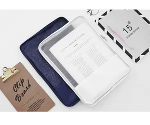Transparent mesh zipper document bag detail, ideal for school and office stationery storage.