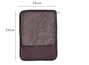 Translucent mesh zipper file bag detail view showing clear 25x34cm size specifications.