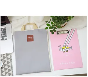 Graue Canvas A4 Dokumententasche Laptophülle mit Griff und Reißverschluss für Büro.