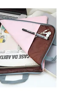 Oxford-Leinwand mehrschichtige Laptop-Dokumententasche mit Griff, rosa und braunem Innenraum.