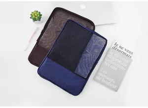 Translucent mesh zipper document bag, portable file folder, durable stationery storage organizer.