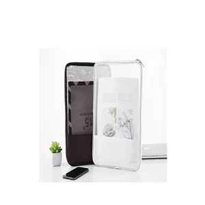 Translucent mesh zipper file bag, waterproof PVC document organizer for school exam stationery.