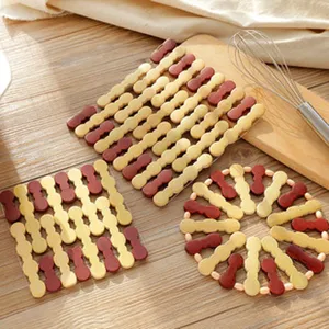 Set de table en bois pliable dessous de plat isolant thermique pour cuisine plat bol.