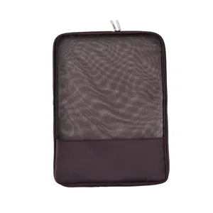 Translucent mesh zipper document bag, durable storage pouch for files and stationery.