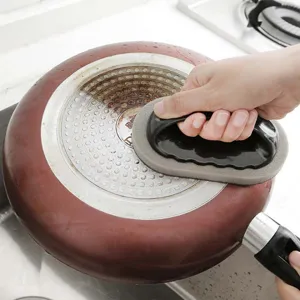 Spugna per Pulizia Cucina Con Manico Tampone Scuro Resistente Lavaggio Piatti Fondo Pentola Strumento in Spugna