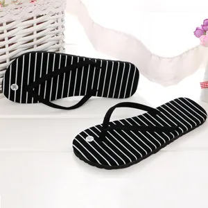 Schwarze und weiße gestreifte Damen Zehentrenner Strandschuhe Sommer Hausschuhe Neu