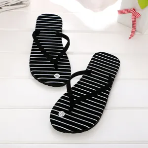 Damen schwarz-weiß gestreifte Flip-Flops Sommer Strand lässige flache Hausschuhe Schuhe neu