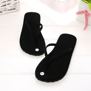Schwarze Damen Flip Flops Sommer Strand Schuhe einfache Zehentrenner flache Sandalen