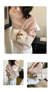 Koreanischer Stil Canvas Leder Kontrast Baguette Umhängetasche Damen Freizeit Alltag.