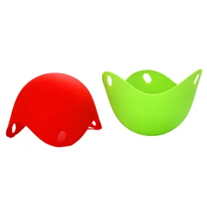 Set bollitore per uova in silicone, utensile da cucina per alimenti in colore rosso e verde.