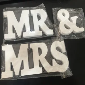 White wooden MR MRS ampersand letter ornaments wedding table decoration photo props set