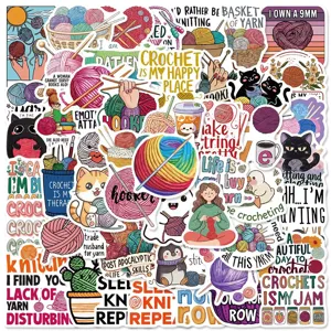 Waterproof knitting crochet yarn stickers pack for laptop luggage diary craft decoration.