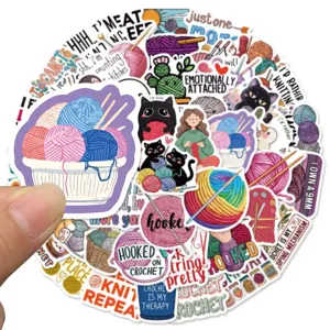 50 Pcs Cute Knitting Crochet Stickers Aesthetic Yarn Ball Vinyl Waterproof Decals for Laptop