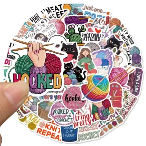 Cute crochet knitting sticker pack, waterproof vinyl decals for laptop, luggage, and water bottle.